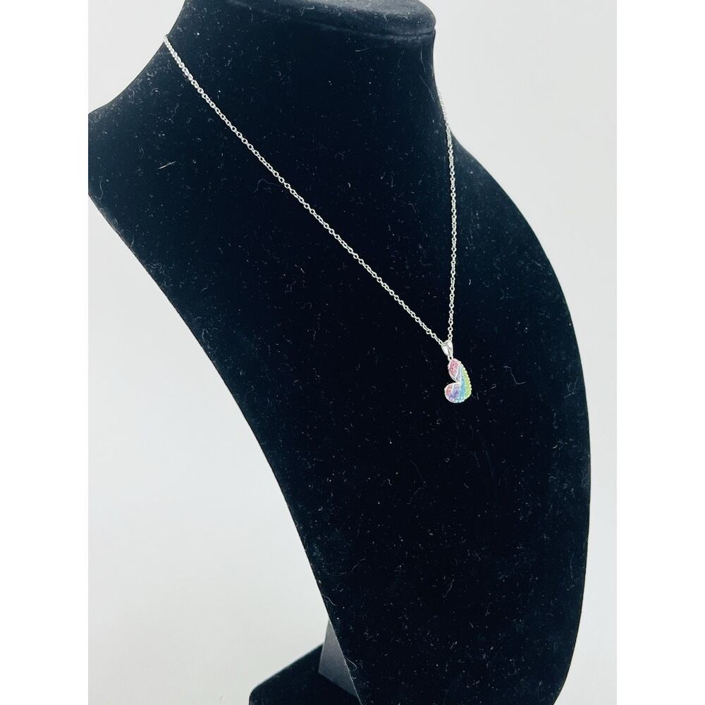 Rainbow Heart Silver Tone Necklace Pendant Angled Pastel CZ Cubic Zirconia Kohls - Picture 8 of 16